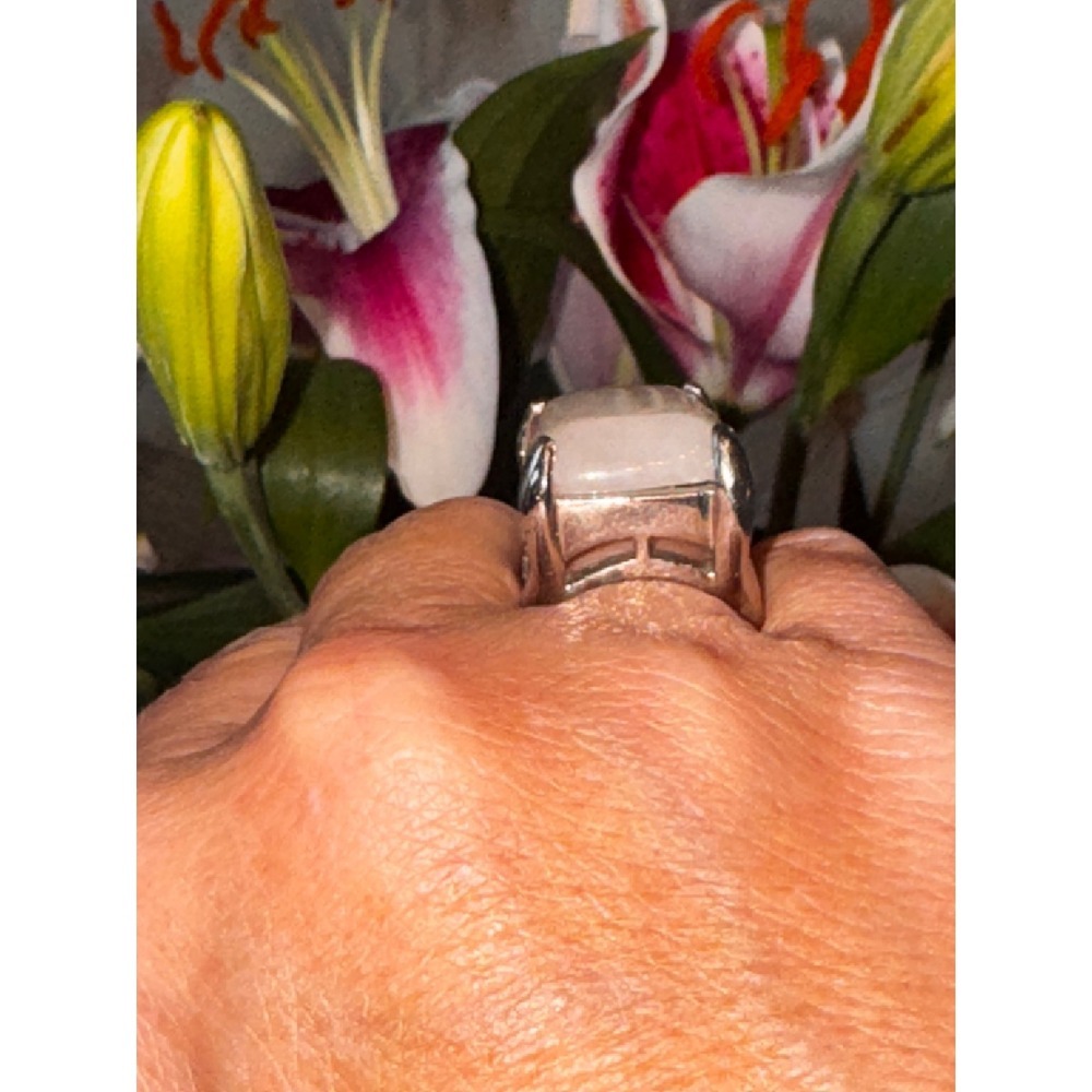Large Rectangular Rose Quartz Statement Ring Silv… - image 4